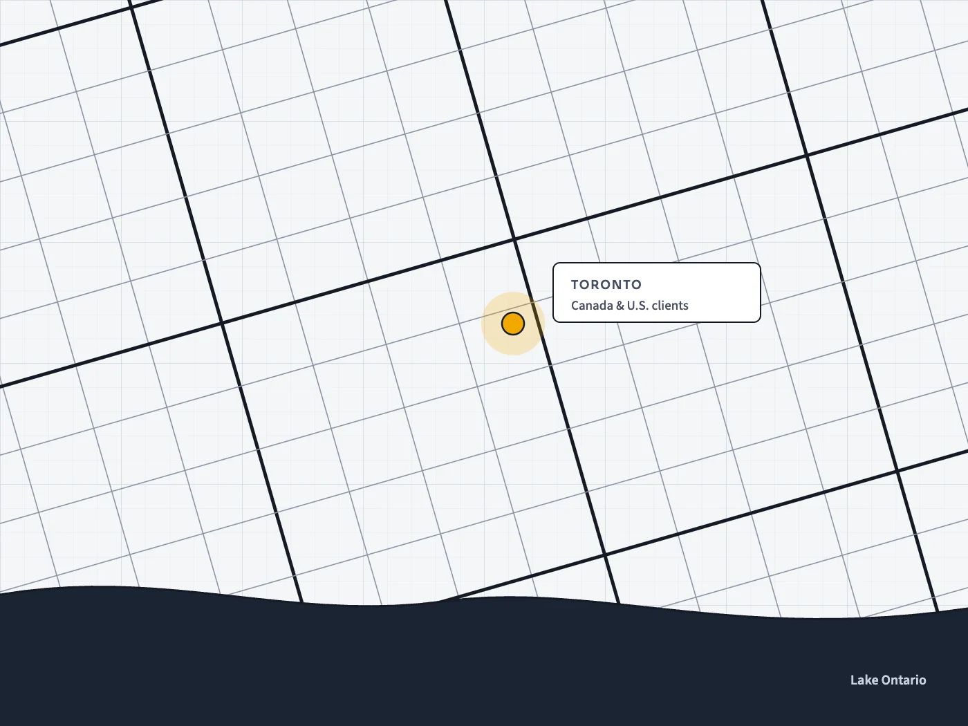 Abstract city street grid with a single highlighted point